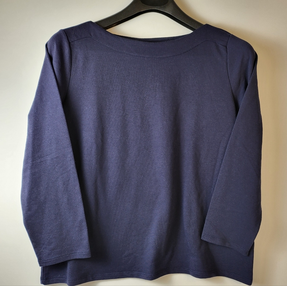 Rafaella Classic Navy Blue Long Sleeve Cotton Top Casual Crew Neck Blouse Xlarge